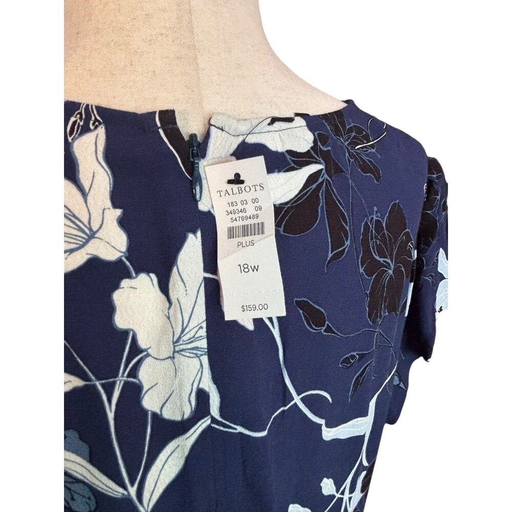 Talbots Plus Size 18W Navy Blue Floral Belt Dress Midi NEW NWT - Picture 6 of 11